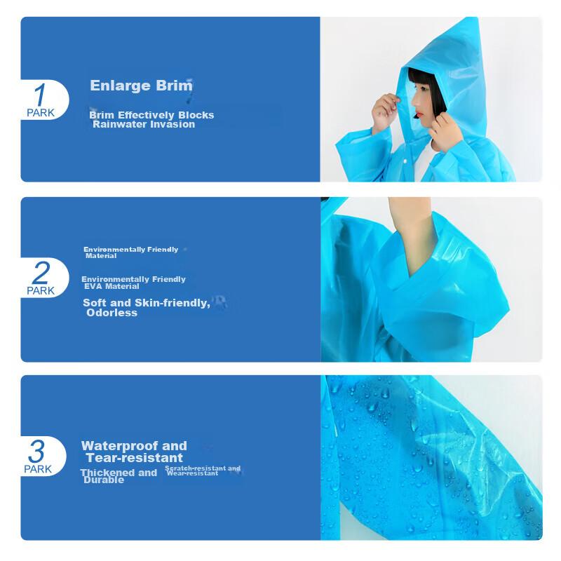 Xinqin Children's Raincoat EVA Waterproof Fabric Outdoor Travel Fashionable Reusable Rain Gear Blue 3-Pack