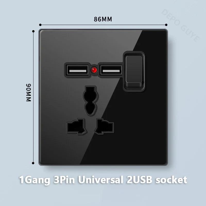 Стандарт Великобритании 20 Вт Type-C розетка для быстрой зарядки универсальный настенный выключатель света на 2 направления, черное закаленное стекло двойная 3-контактная USB розетка