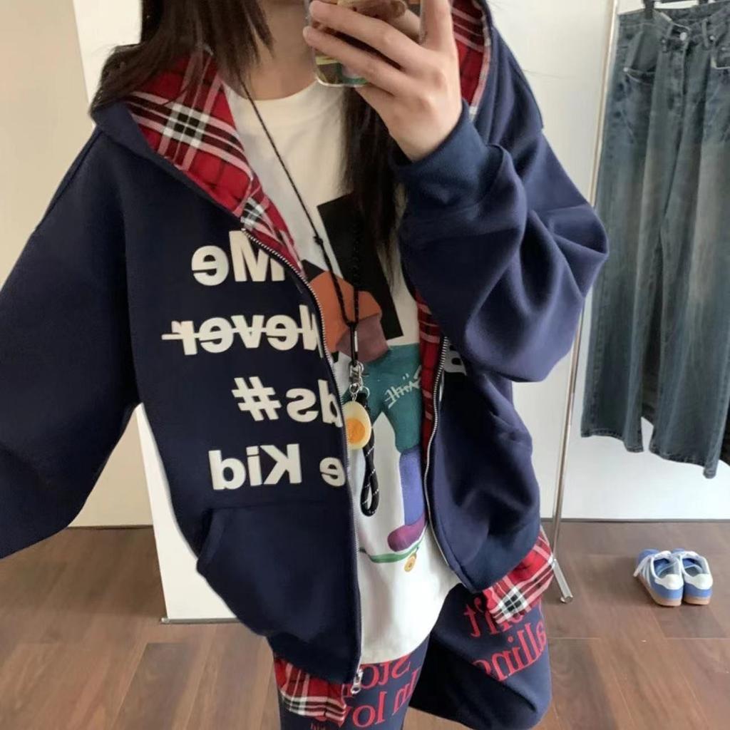 Тяжелый американский High Street Fake двухсекционный кардиган в клетку с капюшоном свободная толстовка женская куртка пара свободная толстовка с капюшоном