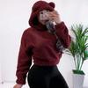 Women Fashion Winter Long Sleeve Solid Color Sexy Wool Short Hooded Top