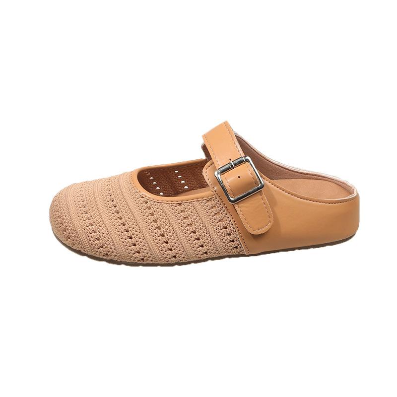 Ретро дышащие полушлепанцы с толстой подошвой женские для улицы 2025 новые весенне-летние сандалии на одном ремешке
