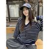 Премиальный контрастный воротник полосатый свитер женский осенне-зимний повседневный свободный большого размера ретро базовый топ