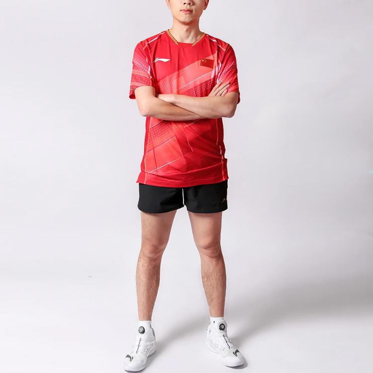 Футболка с коротким рукавом и круглым вырезом Li Ning с клетчатым принтом, мужские топы, малиновые AAYT029-2