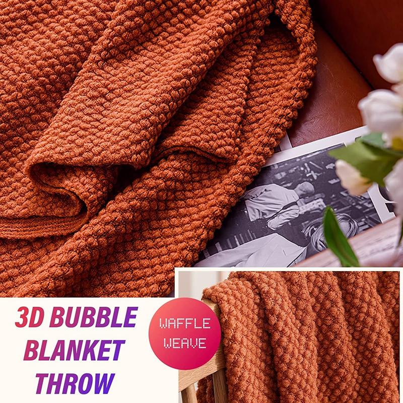 Acrylic Caramel Knitted Throw Blanket with Tassels for Bed,Couch,Chairs,Lightweight, Soft Cozy Textured Blankets Christmas Gift