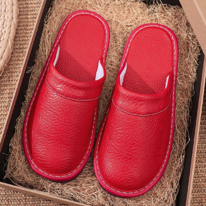 Водонепроницаемые тапочки из искусственной кожи, мужские зимние домашние тапочки на меху, мужские мюли для спальни, мужские тапочки, большие размеры 47 48