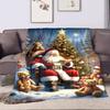 Santa Claus with Teddy Bears by Christmas Tree Patterned flannel blanket perfect for the bedroom living room, sofa, or a little nap