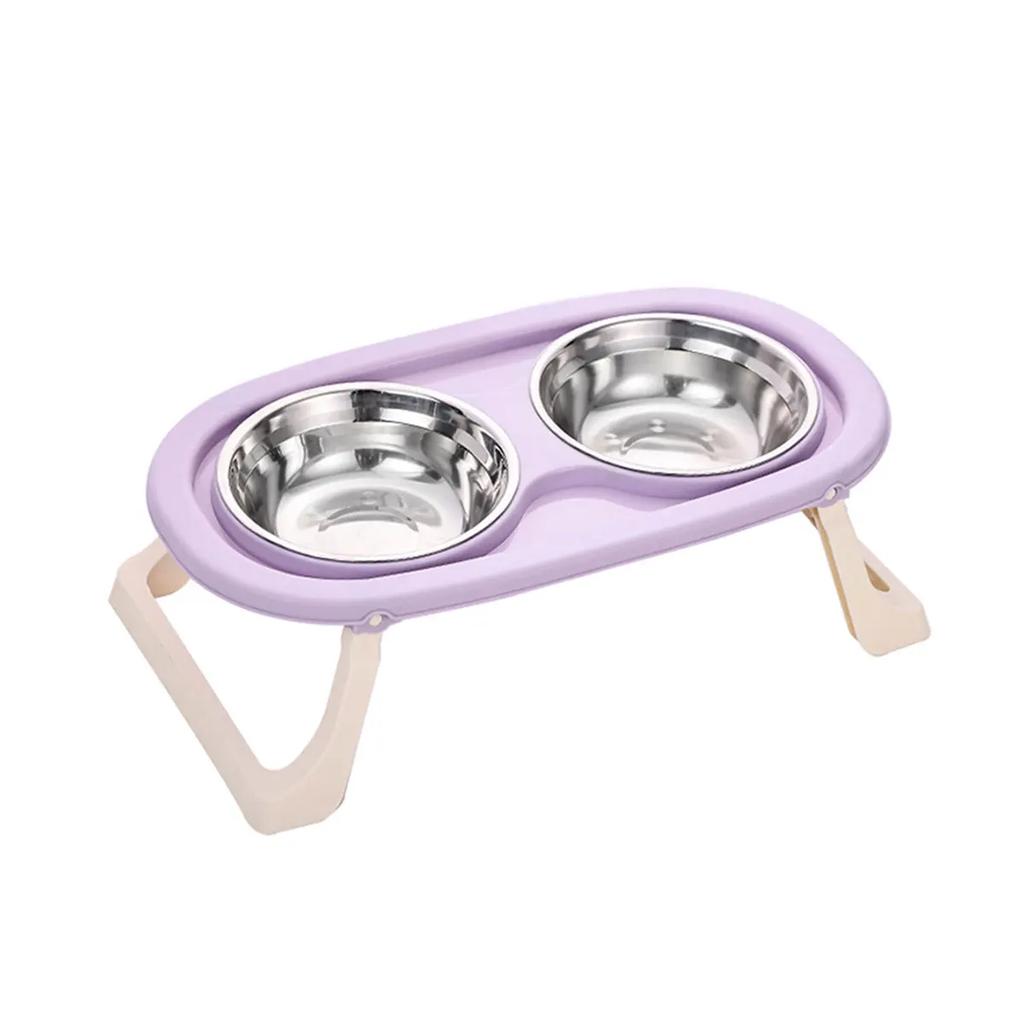 1 foldable stainless steel pet bowl, cat and dog food bowl with neck protection for high feet