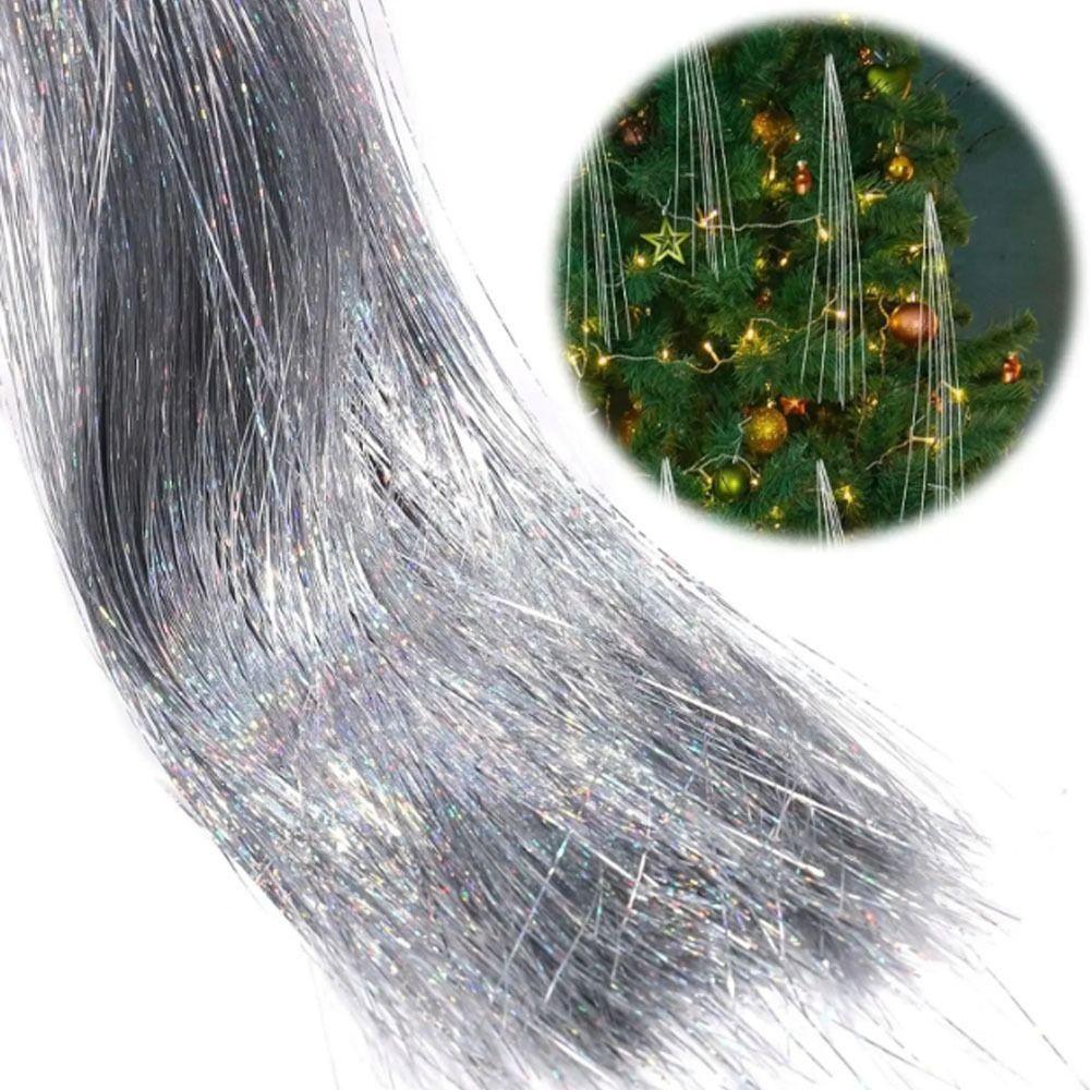 Silver Color Christmas Tree Metal Wire Tinsel Foil Fringe Christmas Decoration Supplies