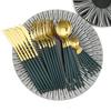 24Pcs Stainless Steel Dinnerware Set Kitchen Green Gold Cutlery Set Knife Fork Spoon Flatware Tableware Minimalist Silverware