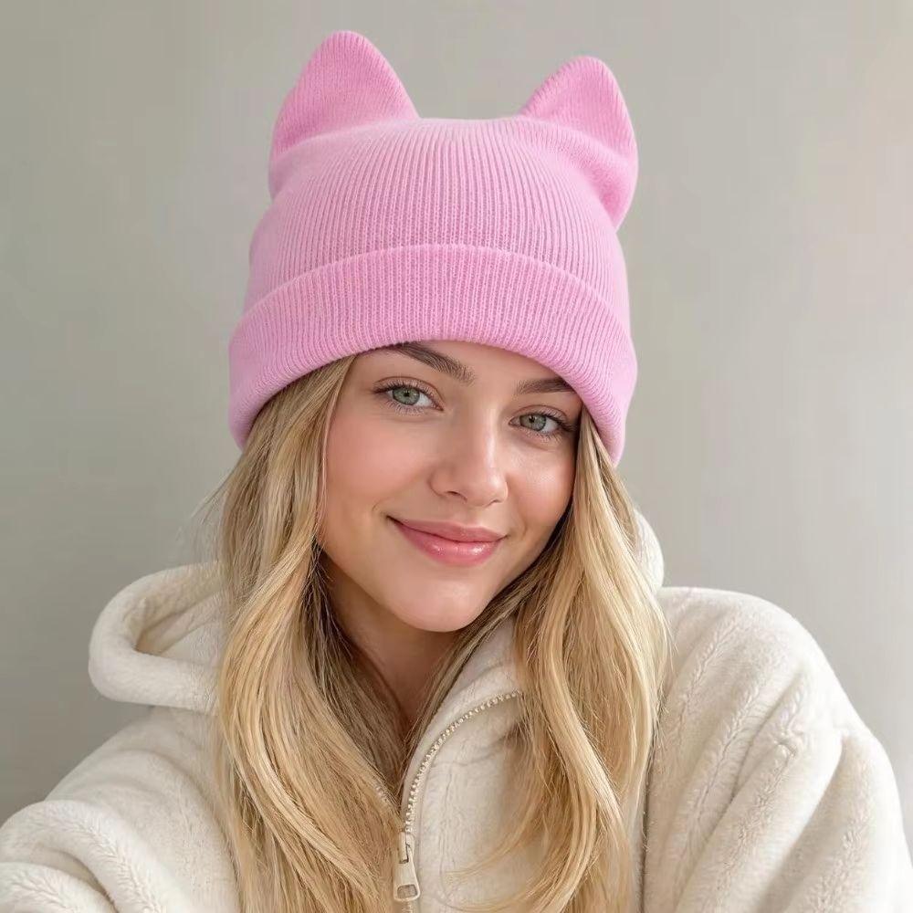 Warm Knitted Hat Cute Pullover Hat Cute Cat Ears Beanie Hats  Winter Autumn