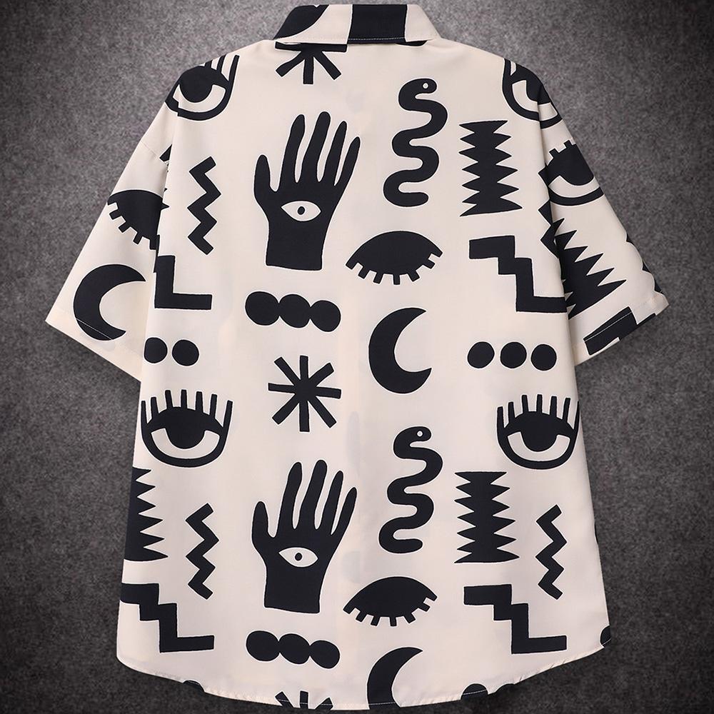 Свободные рубашки в стиле ретро с пиктограммой и полным принтом, рубашки с короткими рукавами, летние мужские свободные рубашки, повседневная уличная одежда для мужчин