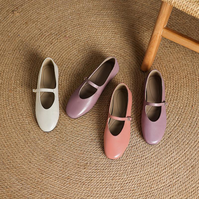 Krazing Pot Кожа коровы весна лето размер 41 толстый низкий каблук плоский с круглым носком женские неглубокие балетки