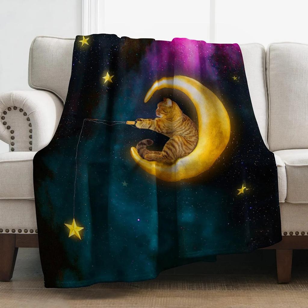 Cute Cat Kawaii Animal Design Flannel Throw Blanket Lightweight Warm Cozy Gifts for Kid and Adults Gift Suitable Couch Bed Chair
