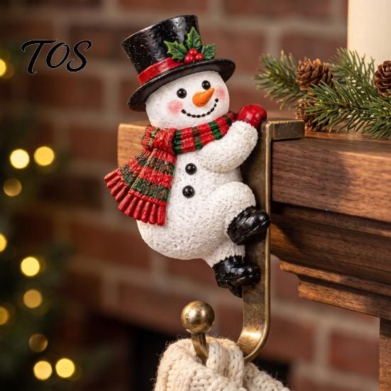 Christmas Stocking Holders for Mantle, Santa Claus/Reindeer/Nutcracker/Red Bird Metal Fireplace Reindeer Hooks Hangers, Farmhouse Rustic Xmas