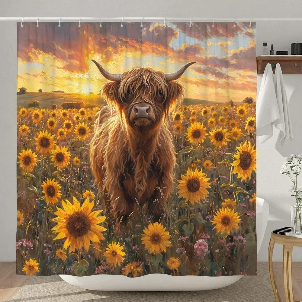 Смешная шторка для душа с хайлендской коровой, деревенская, с мультяшным животным, детская занавеска для ванной, полиэстеровая ткань, домашний декор для ванной