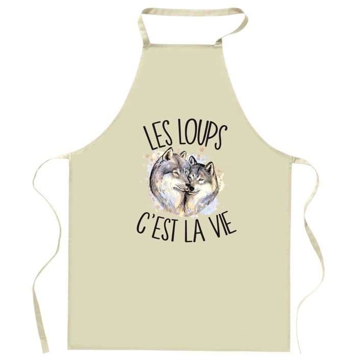 Tablier de cuisine - loup C'est la vie - coton résistant - impression DTG France - liens réglables