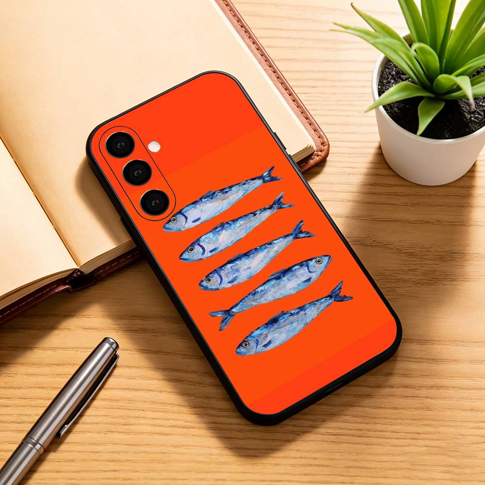 Чехол для телефона S-Sardines F-Fish Art для Samsung Galaxy A73,A72,A71,A70,A53,A52,A51, Мягкий силиконовый черный чехол