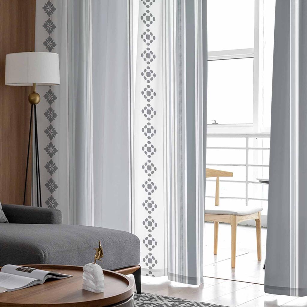 Line Flower Decoration Sheer Curtains for Kids Bedroom Living Room Voile Window Curtains Tulle Drapes