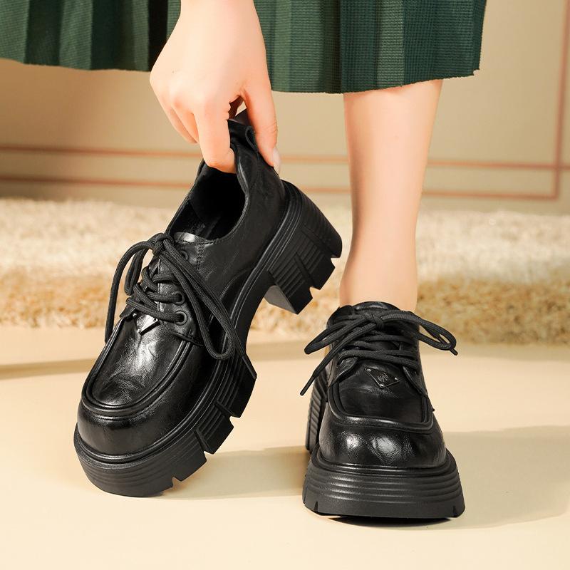 New British style lace-up thick heel autumn thick bottom fashion versatile women's square head temperament