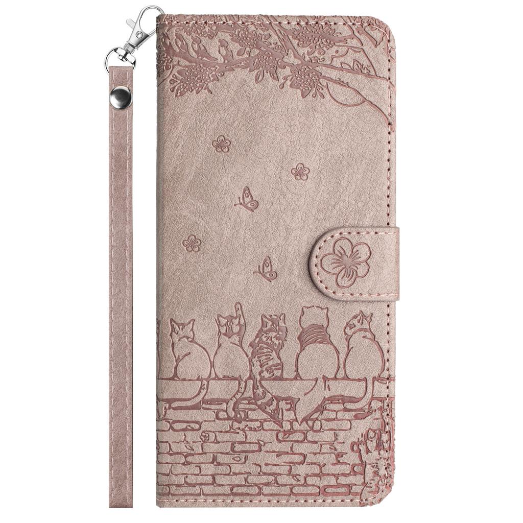 For iPhone 17 Air Case with Wrist Strap Leather Phone Cover Wall Cats Pattern