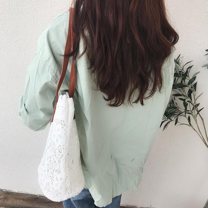 Korean Lace Aesthetic Large Capacity Shoulder Bucket Bag for Women - Spring/Summer
