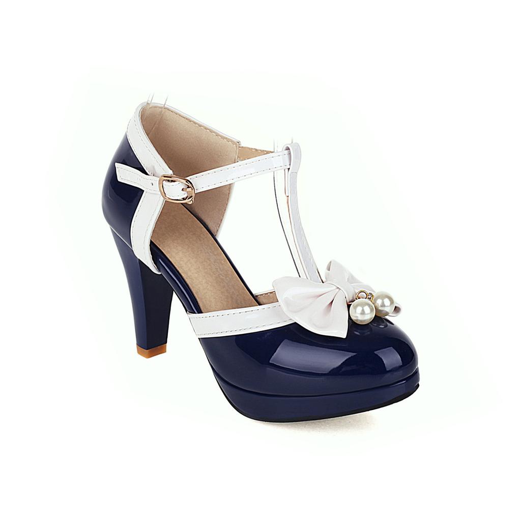 Модная весенняя обувь Женские туфли-лодочки Ремешок на щиколотке Бант Свадебная обувь для вечеринки Обувь на платформе Женская обувь Высокие каблуки Женская обувь Большой размер 32-43