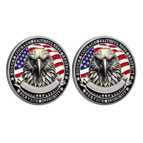 1/2/3/4/5Pcs Veterans Challenge Coin Patriotic USA Eagle Collectible Coin Thank You for Your Service Round Carving Keepsake Badge Decoration Veterans
