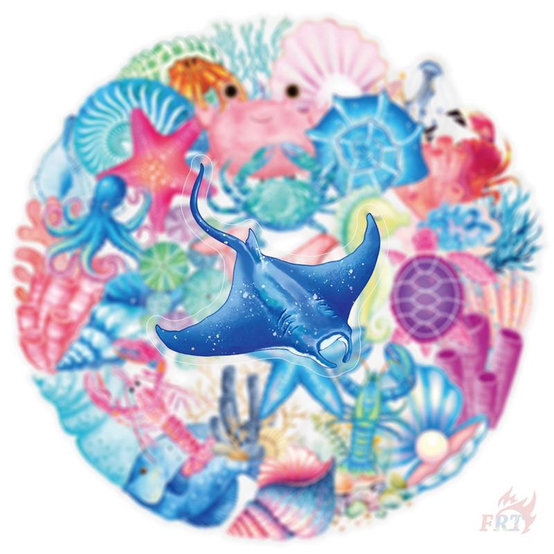 50Pcs/Set Watercolor Marines Animals Series 01 PET Stickers Waterproof DIY Fashion Doodle Decals Stickers
