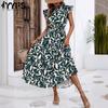 Women's Fashion Summer Spring Flower Pattern Print Sleeveless Stand-collar High Waist Casual Dresses