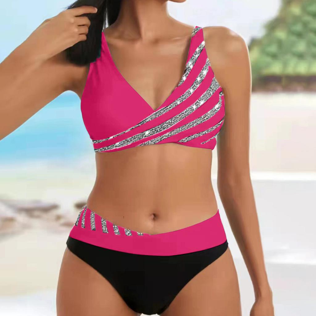 Женский раздельный купальник с -штампованным бикини, сексуальный, с подушечками для бюста и без косточек, купальный костюм