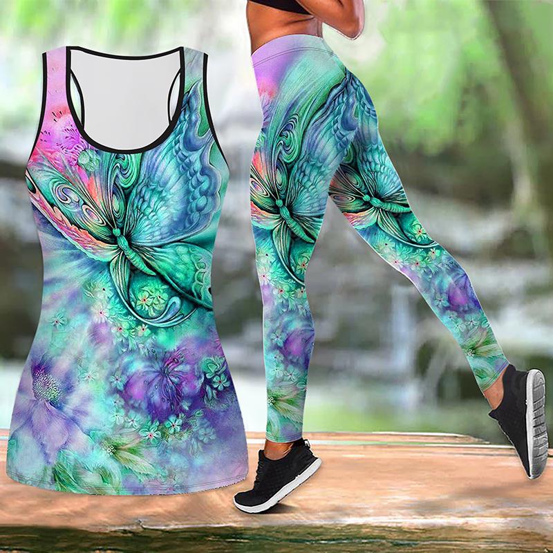 Великолепный женский комплект для йоги с принтом бабочек, модные леггинсы для тренировок, фитнеса, спорта, повседневные штаны для йоги