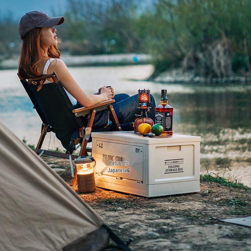 ZISIZ Foldable Outdoor Storage Box with Wooden Lid