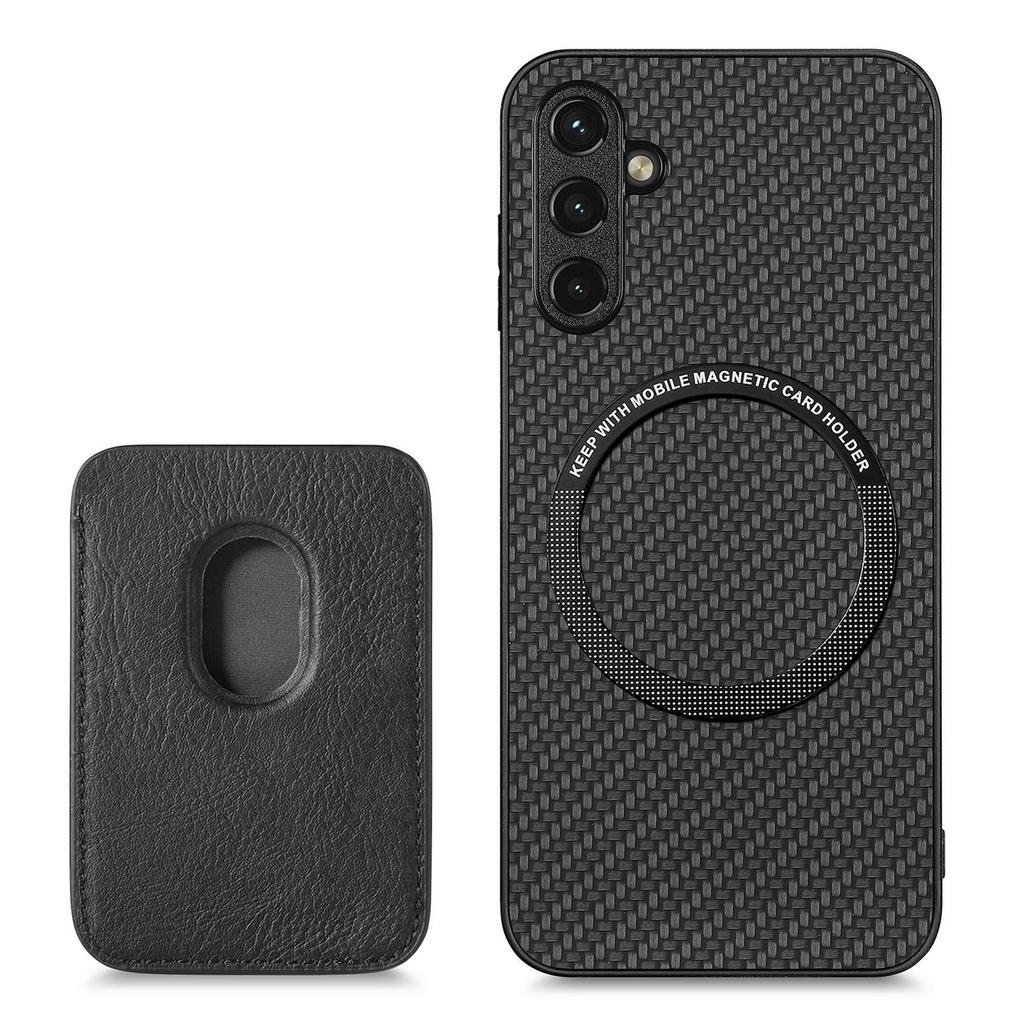 Для Samsung Galaxy A54 5G Съемный 2-в-1 Магнитный держатель для карт Чехол для телефона Текстура углеродного волокна Защитная крышка