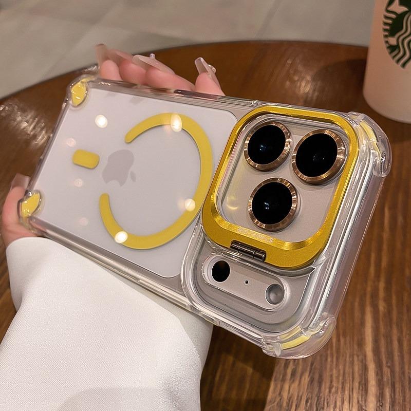 Роскошный Магнитный Чехол Для Телефона Для iPhone 11 12 13 14 15 16 17 Pro Max Plus Air Magsafe Стеклянная Линза Подставка Защита Задние Чехлы Обложка