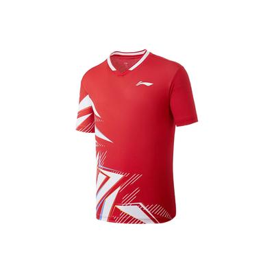 Футболка с коротким рукавом Color Block Quick Dry Cool Competition унисекс, топы Cinnabar-Red Standard-White AAYU135-3