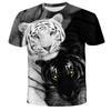 Summer New Cross-border Men's Printed 3D Black and White Tiger Short Sleeved T-shirt, Children's Clothing