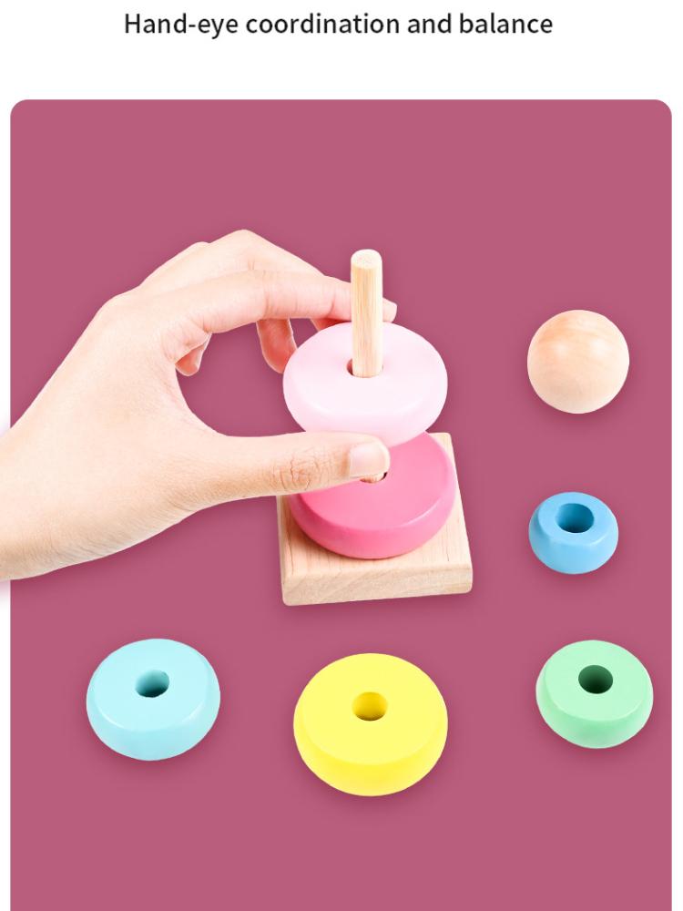 Радужная башня с кольцами Деревянные головоломки Игрушки Пирамида Вложенные блоки Геометрические игры Детские игрушки для раннего развития