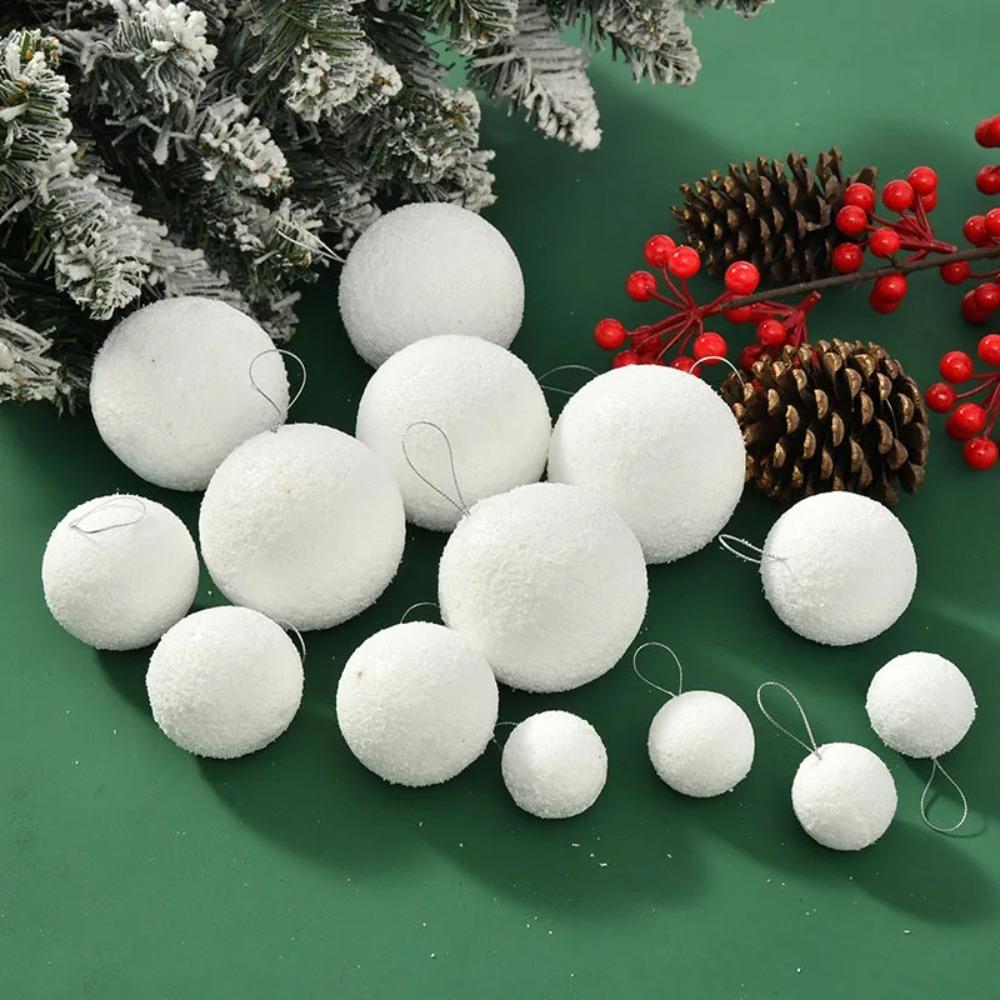 6pcs 4/6/8CM Christmas Snowballs Round Xmas Tree Hanging Pendant  New Year Gift