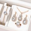 5 Piece Women Fashionable Versatile Temperament Personalized Diamond Embellishments Oval Necklaces Rings Bracelets Earrings Set