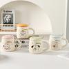 Кофейная чашка с ложкой, керамическая, симпатичная ветряная чашка с крышкой, высококачественный набор, детская керамическая чашка для воды