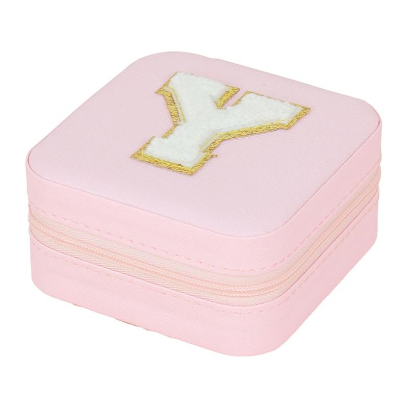 1PC Personalized Portable Jewelry Box for Women Girls Jewelry Case Small Jewelry Storage Pink Initial Letter