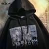 S~3XL Harajuku Gothic Hoodies Women Men Black Sweatwear Top Street Hip-hop Dark Black Hooded Sweater Women Thin Loose Long Sleeved Top