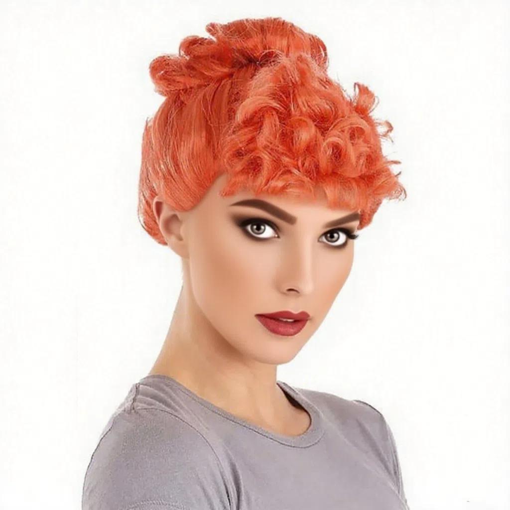 Оранжевый Пушистый Короткий Кудрявый Пакет Волос Синтетический Парик из Химического Волокна | Модный Парик в Стиле Ретро для Сцены и Вечеринки