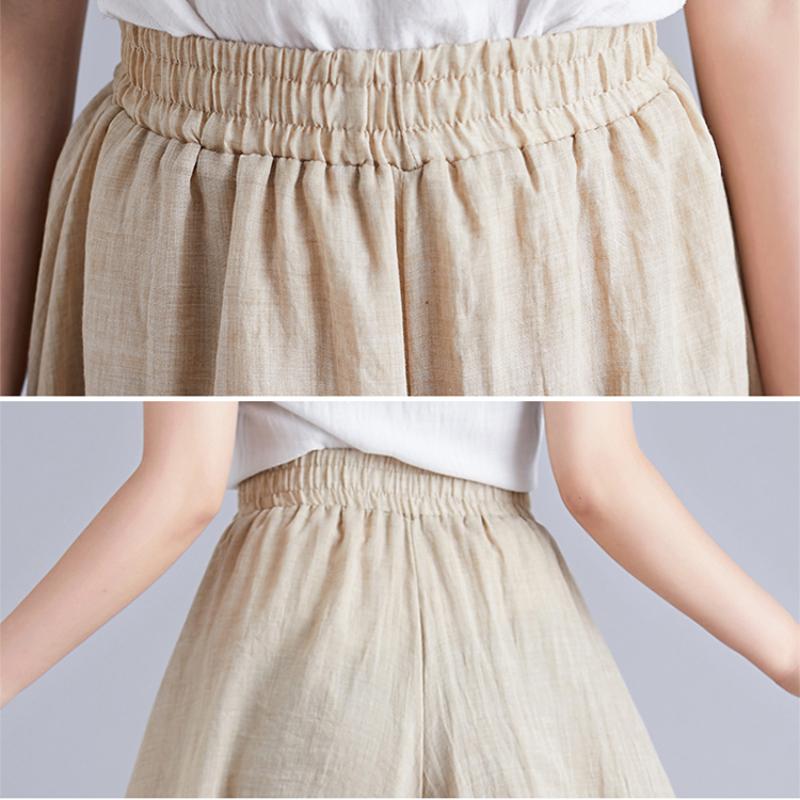 Летние новые повседневные широкие брюки из хлопка и льна большого размера, женские свободные брюки с эластичной резинкой на талии, элегантные облегающие мешковатые брюки 26494