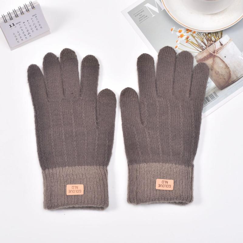 Зимние теплые вязаные женские перчатки из термошерсти, жаккардовой кожи с этикеткой, искусственный кашемир, игровые перчатки для сенсорных экранов
