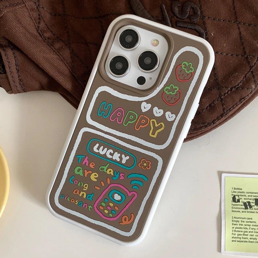 Мягкая силиконовая задняя крышка с милыми граффити и рисунком мультфильма для iPhone 14 13 12 11 Pro Max, противоударный чехол для телефона 2-в-1, новинка для девочек