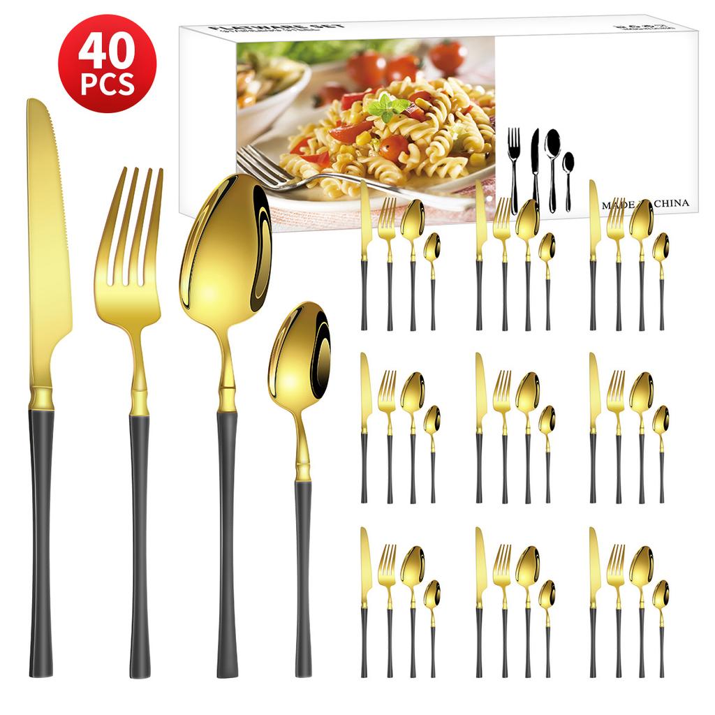 Нержавеющая сталь с небольшой талией, нож для западной еды/стейка, вилка и ложка, десертная ложка, столовые приборы, набор из 24 предметов, подарочный набор