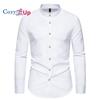 Cozy Up Mandarin Collar Dress Shirt for Men Long Sleeve Collarless Button Down Business Casual Shirts
