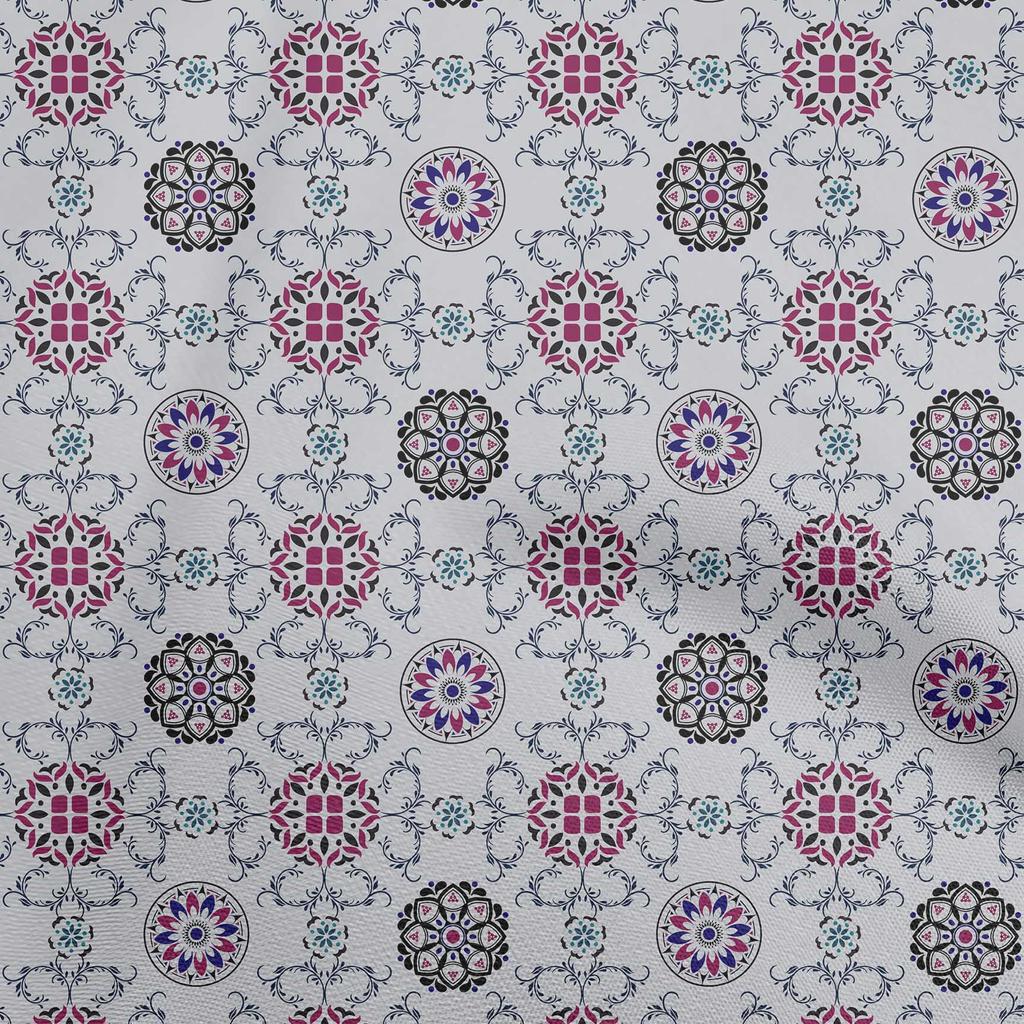 oneOone Cotton Flex Blue Fabric Asian Suzani  Sewing Material Print Fabric By The Yard 40 Inch