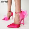 Fashion Silk Bowknot Satin Women Pumps Summer Pointed Toe High Heels Party Wedding Stripper Heels Lady Shoes